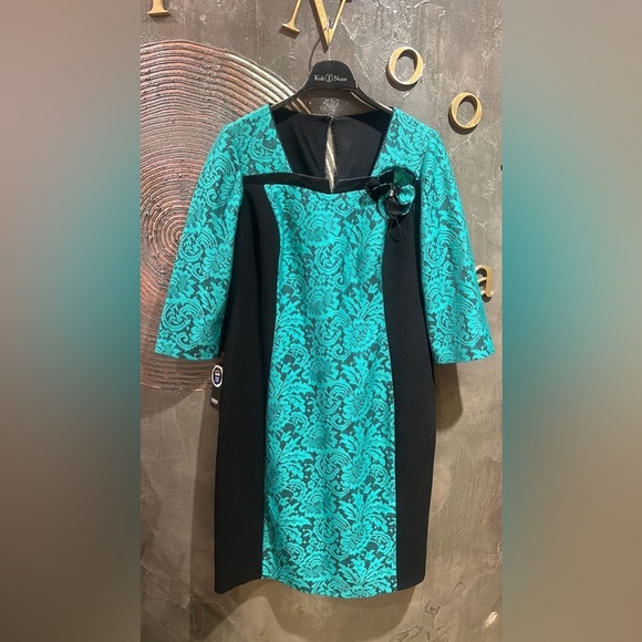 Elegant Black and Teal Lace Dress